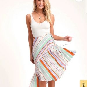 ASTR Pallet Multicolor Pop Striped Wrap Midi Skirt